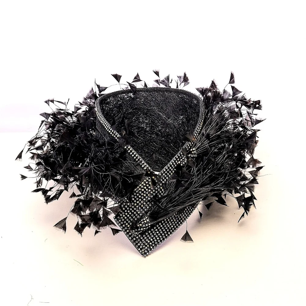 Beloved Millinery Fabulous Black Jeweled Feathered Fascinator Hat Kentucky Derby